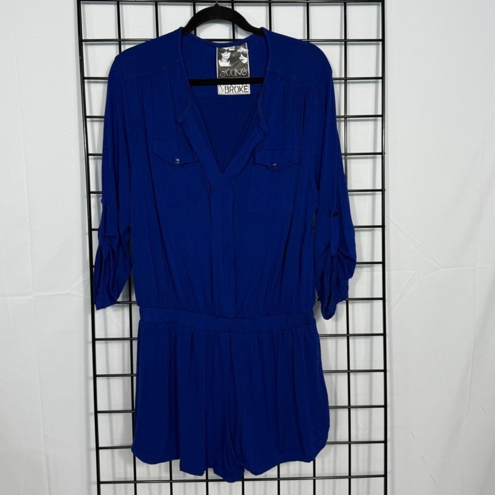 Young Fabulous & Broke One Piece Malik Romper‎ Shorts Medium Blue Jersey Modal